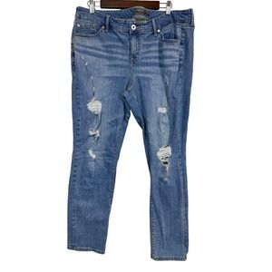 Torrid Boyfriend Straight Vintage Stretch Distressed Mid Rise Blue Jeans 16 Tall